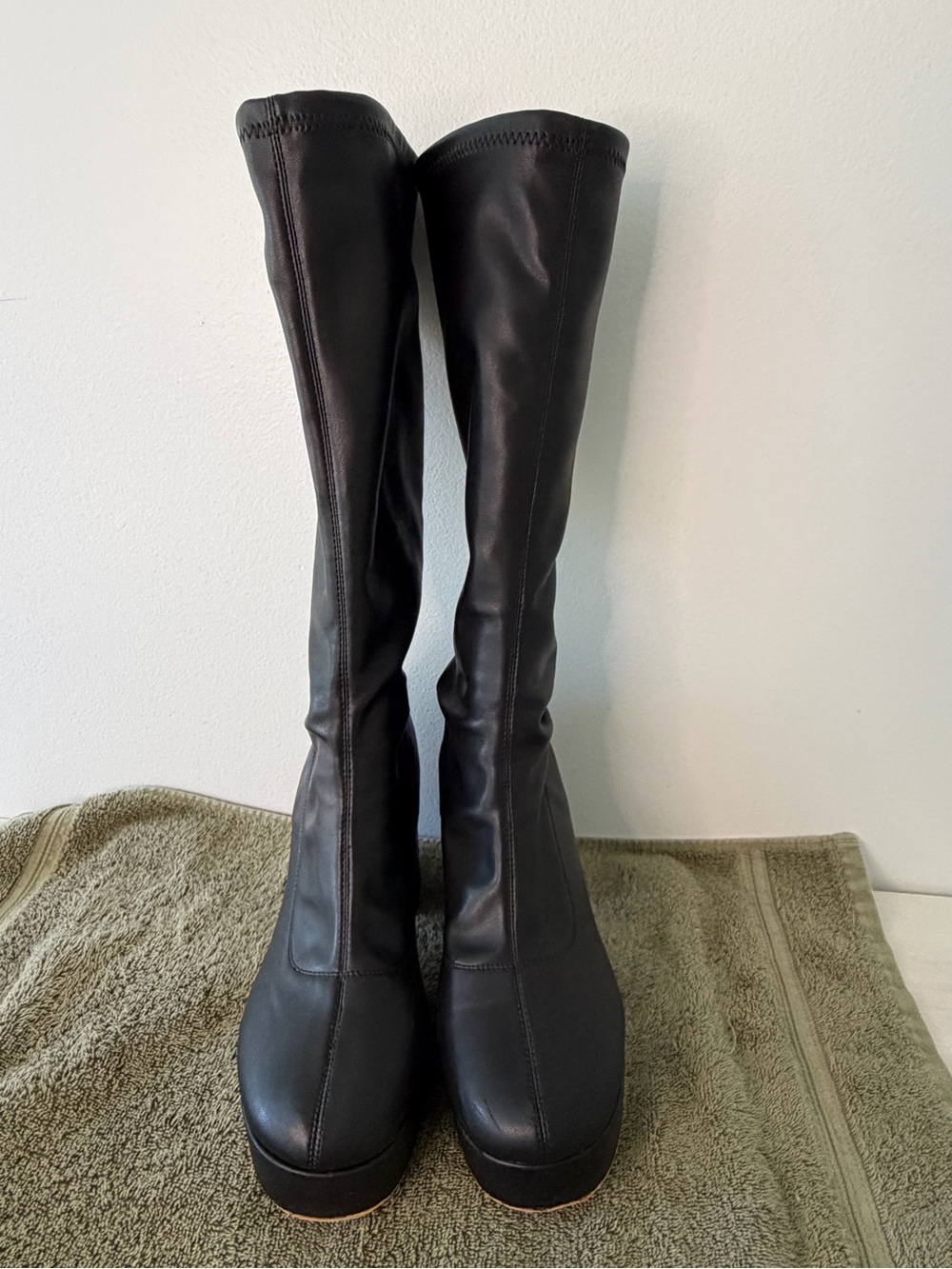 Nokwol Women's Tall Black Stretch Platform Boots